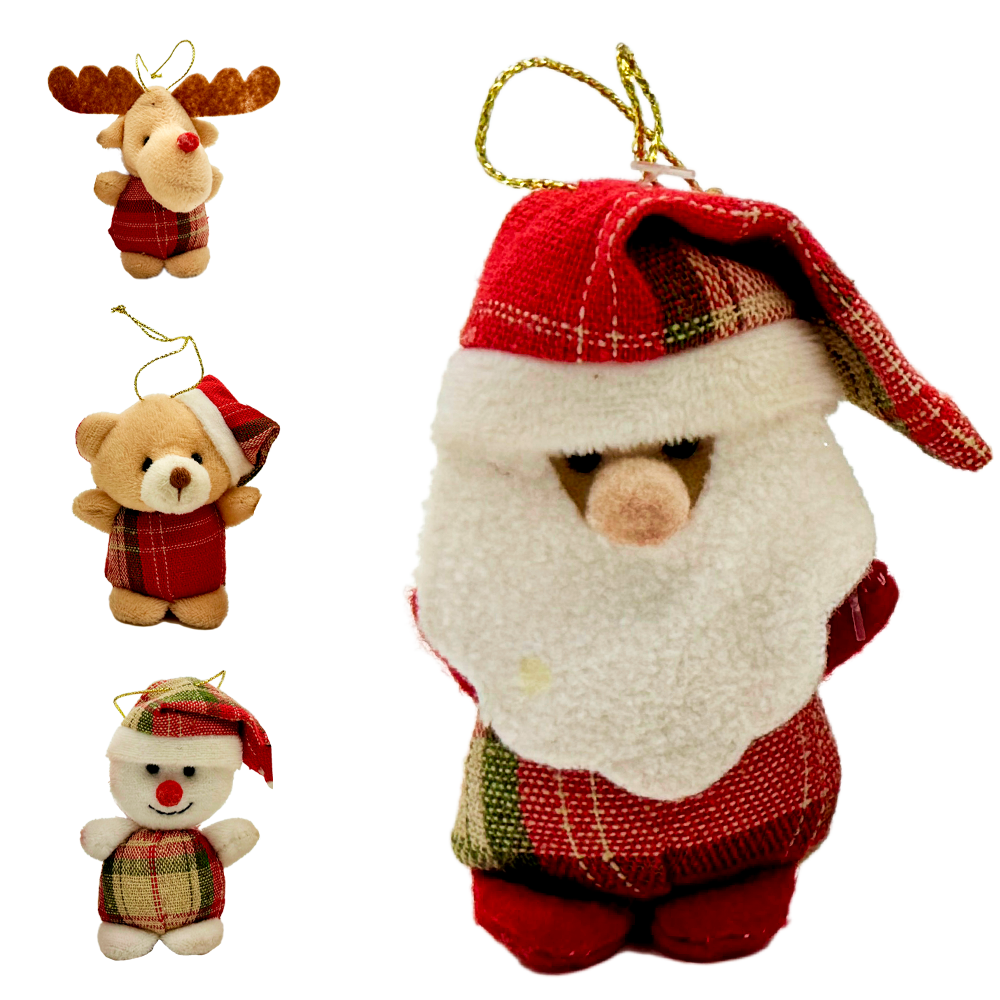 PENDENTE BONECOS DE PELUCIA FIGURAS NATALINAS SORTIDOS 8CM