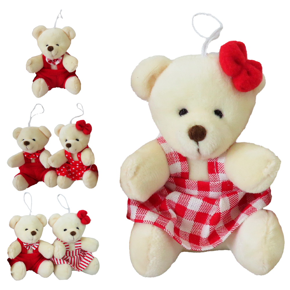 PENDENTE URSO DE PELUCIA VERMELHO / BRANCO 10CM