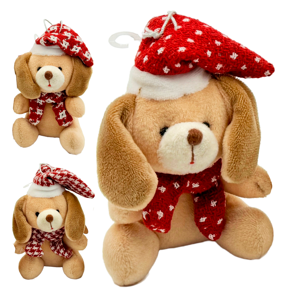 PENDENTE CACHORRO COM GORRO DE PELUCIA 11CM