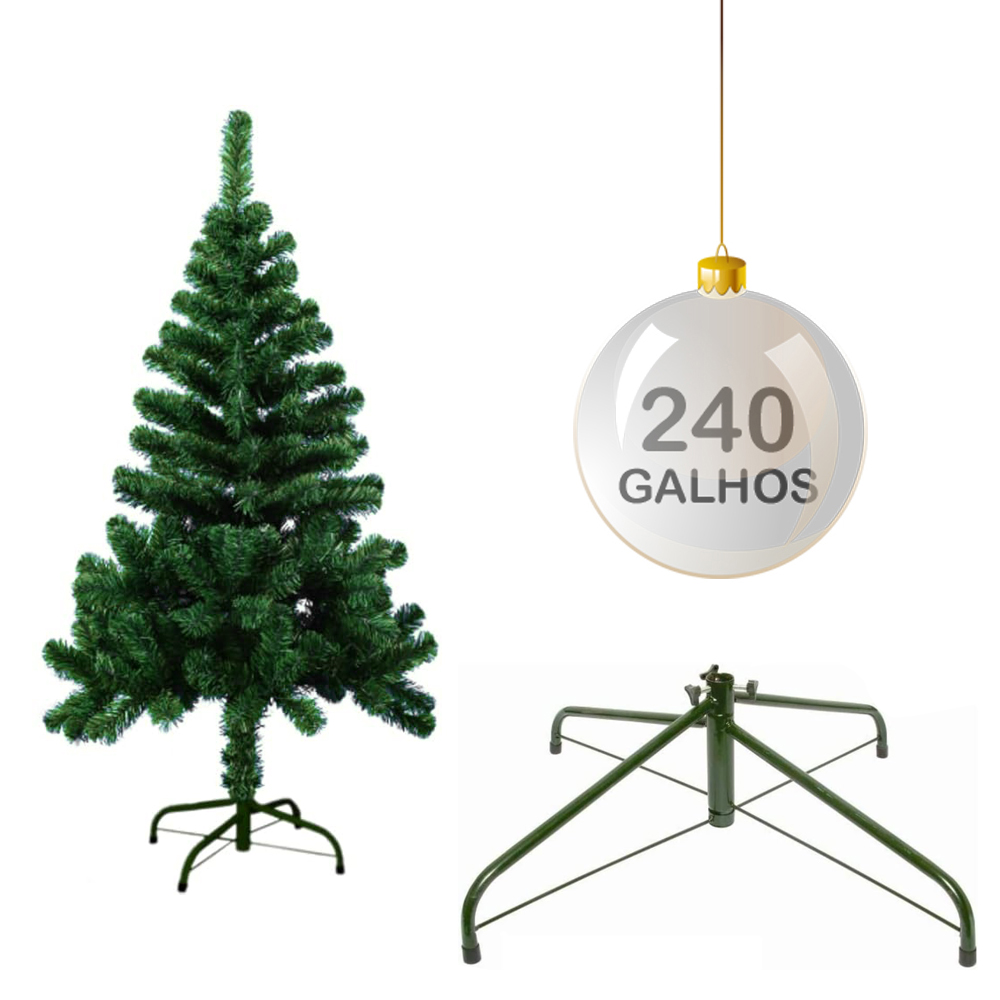 ARVORE DE NATAL 1,5M VERDE COM 240 GALHOS E PE DE METAL