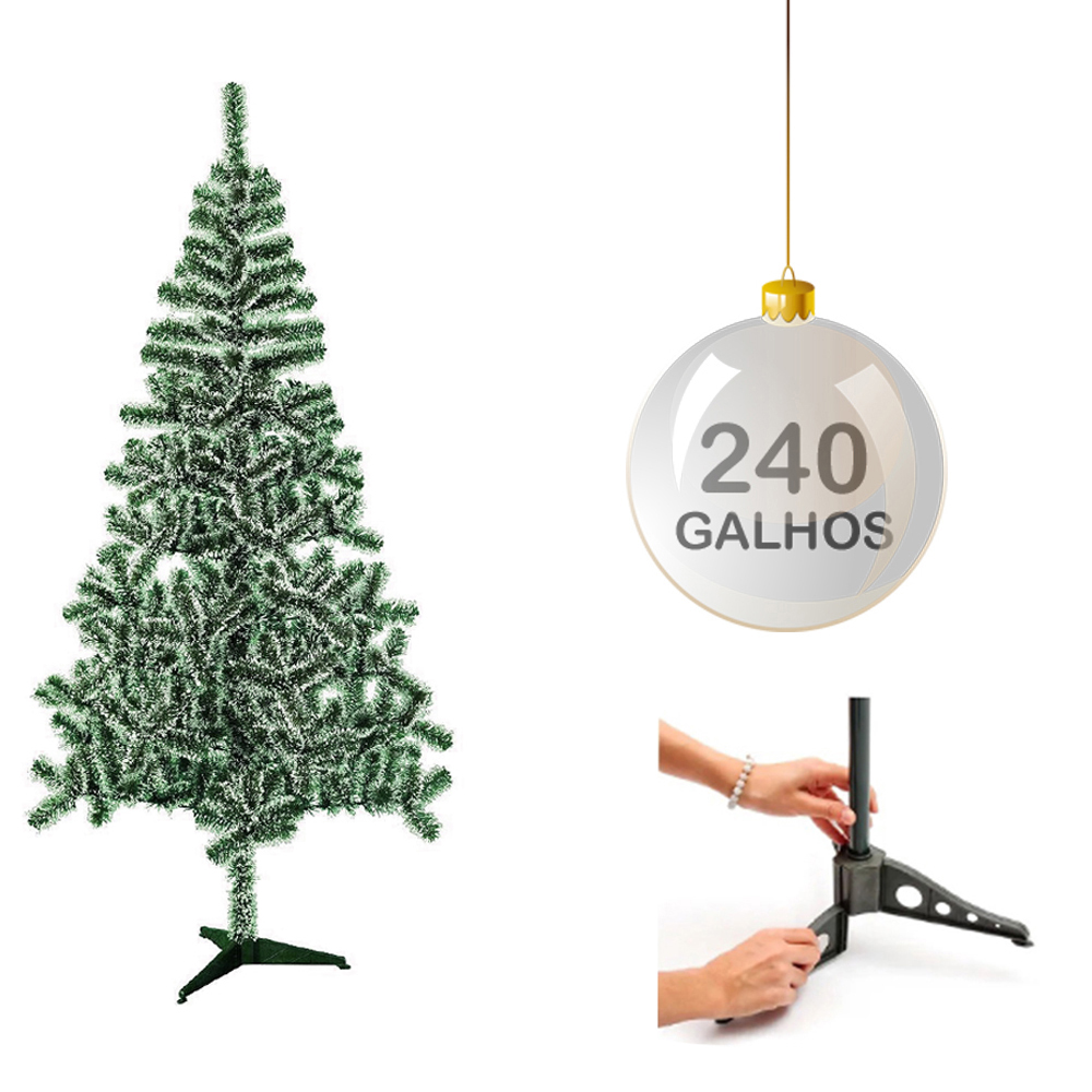 ARVORE DE NATAL 1,5M COM NEVE COM 240 GALHOS E PE DE METAL