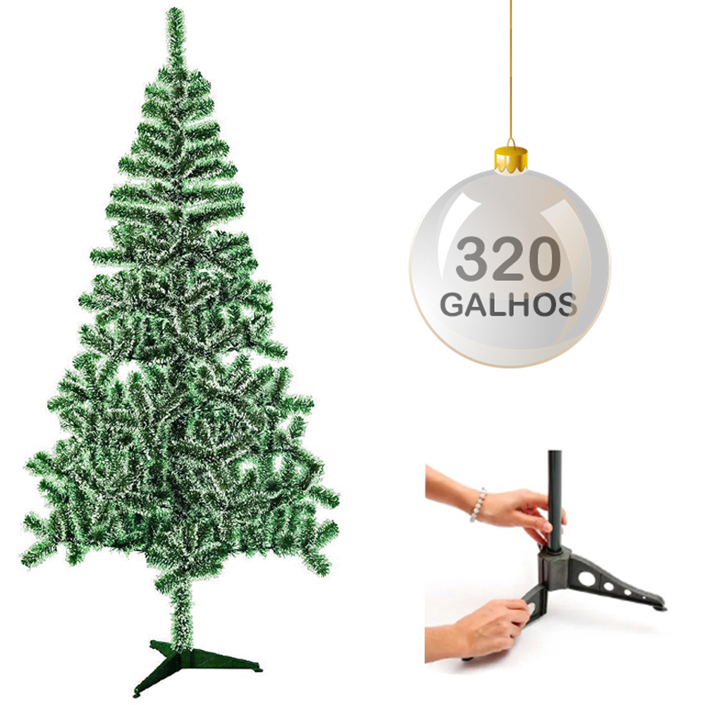 ARVORE DE NATAL 1,8M COM NEVE COM 320 GALHOS E PE DE METAL
