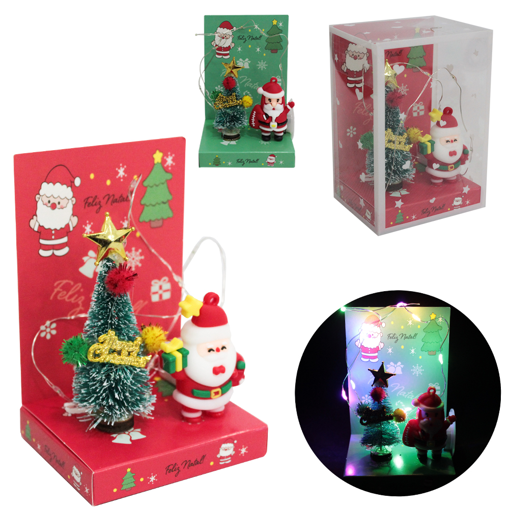 ENFEITE PAPAI NOEL E ARVORE DE NATAL + MICRO LED A BATERIA DP PLAY