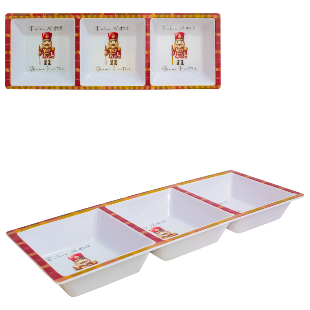 PETISQUEIRA DE MELAMINA RETANGULAR QUEBRA NOZES COM 3 DIVISORIAS 36,5X15X4CM