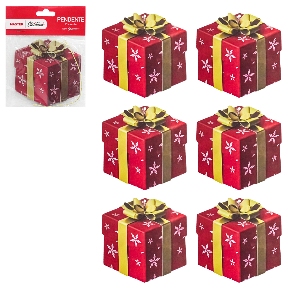 PENDENTE CAIXA CUBO PRESENTE COM 6 PECAS 10CM