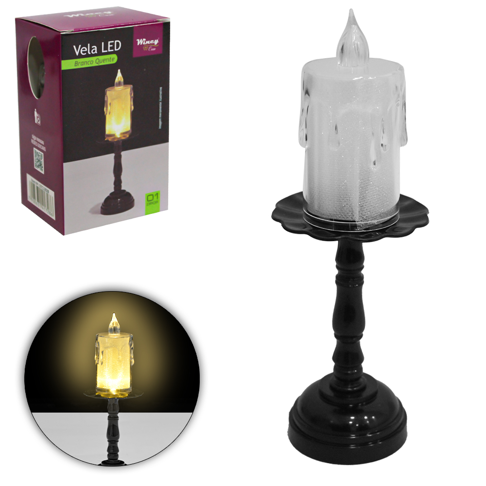 VELA DECORATIVA ELETRONICA DE LED BRANCO QUENTE A BATERIA 17,5X6,2CM DE Ø