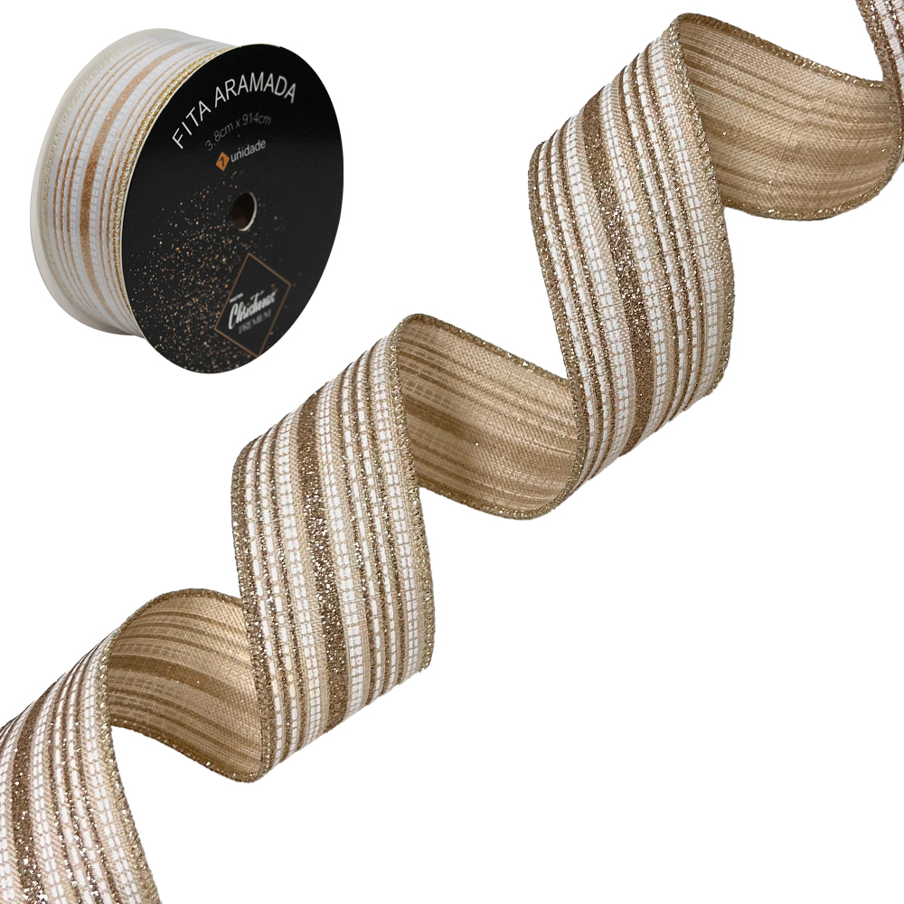 FITA ARAMADO CREME COM LINHAS GLITTER DR PREMIUM 3,8X914CM DP PLAY
