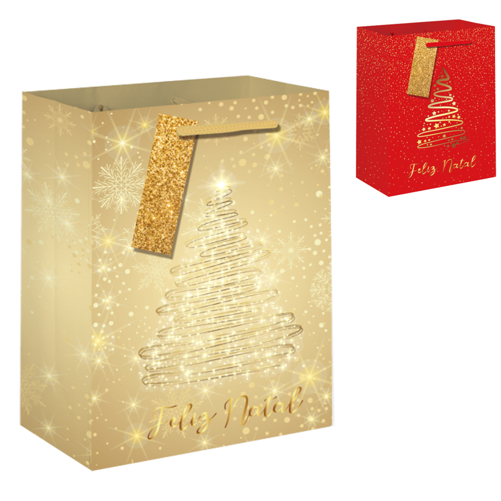 SACOLA DE PAPEL ARVORE DE NATAL 32X26X10CM