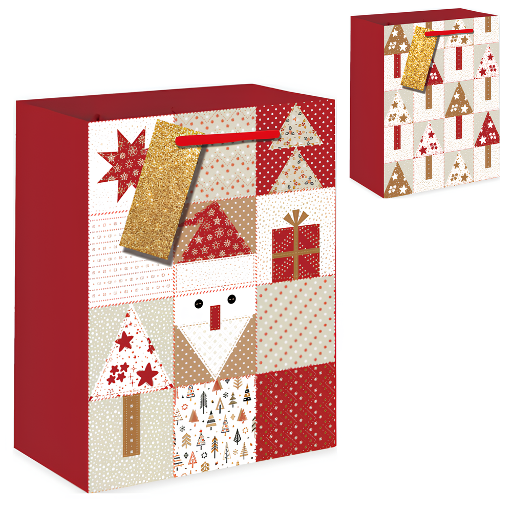 SACOLA DE PAPEL ARVORES DE NATAL 32X26X10CM