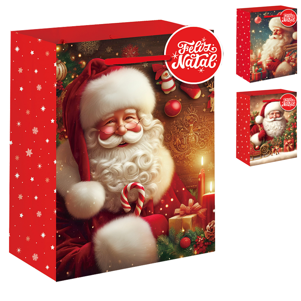 SACOLA DE PAPEL PAPAI NOEL 32X26X10CM