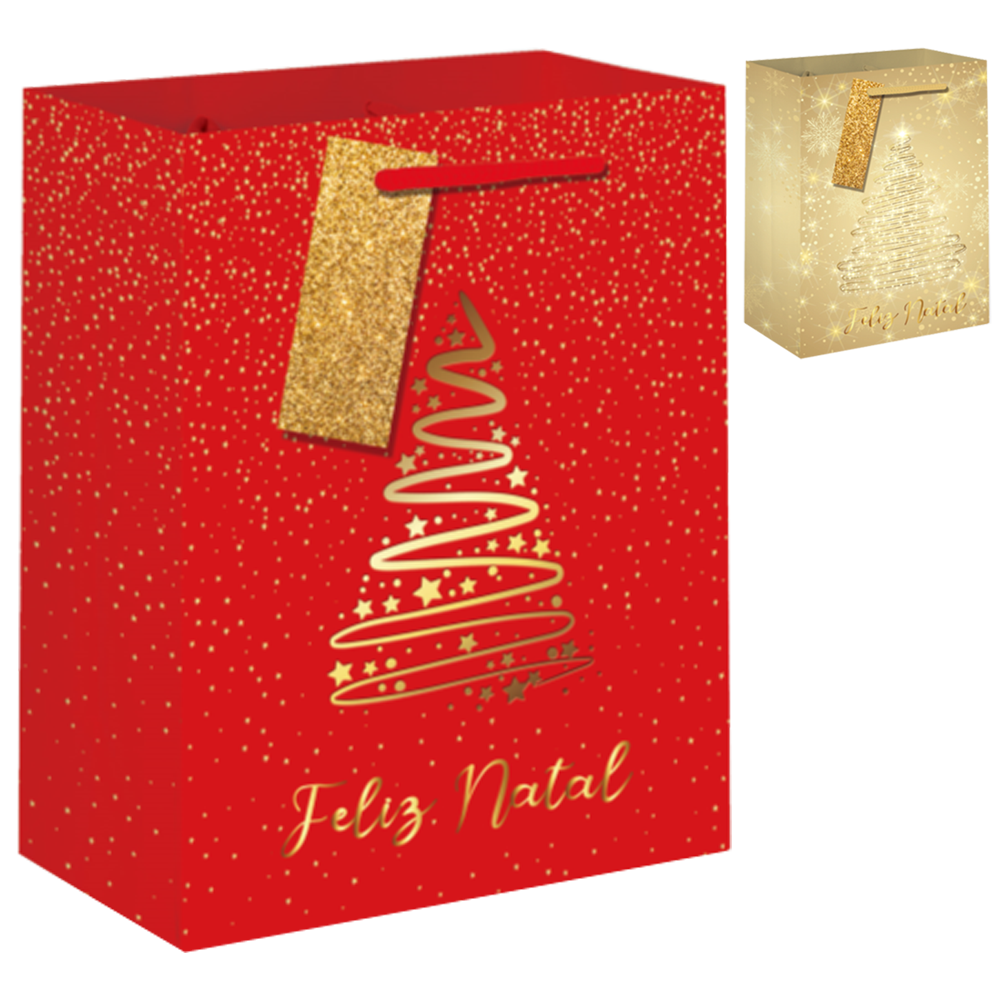 SACOLA DE PAPEL ARVORES DE NATAL 40X30X12CM