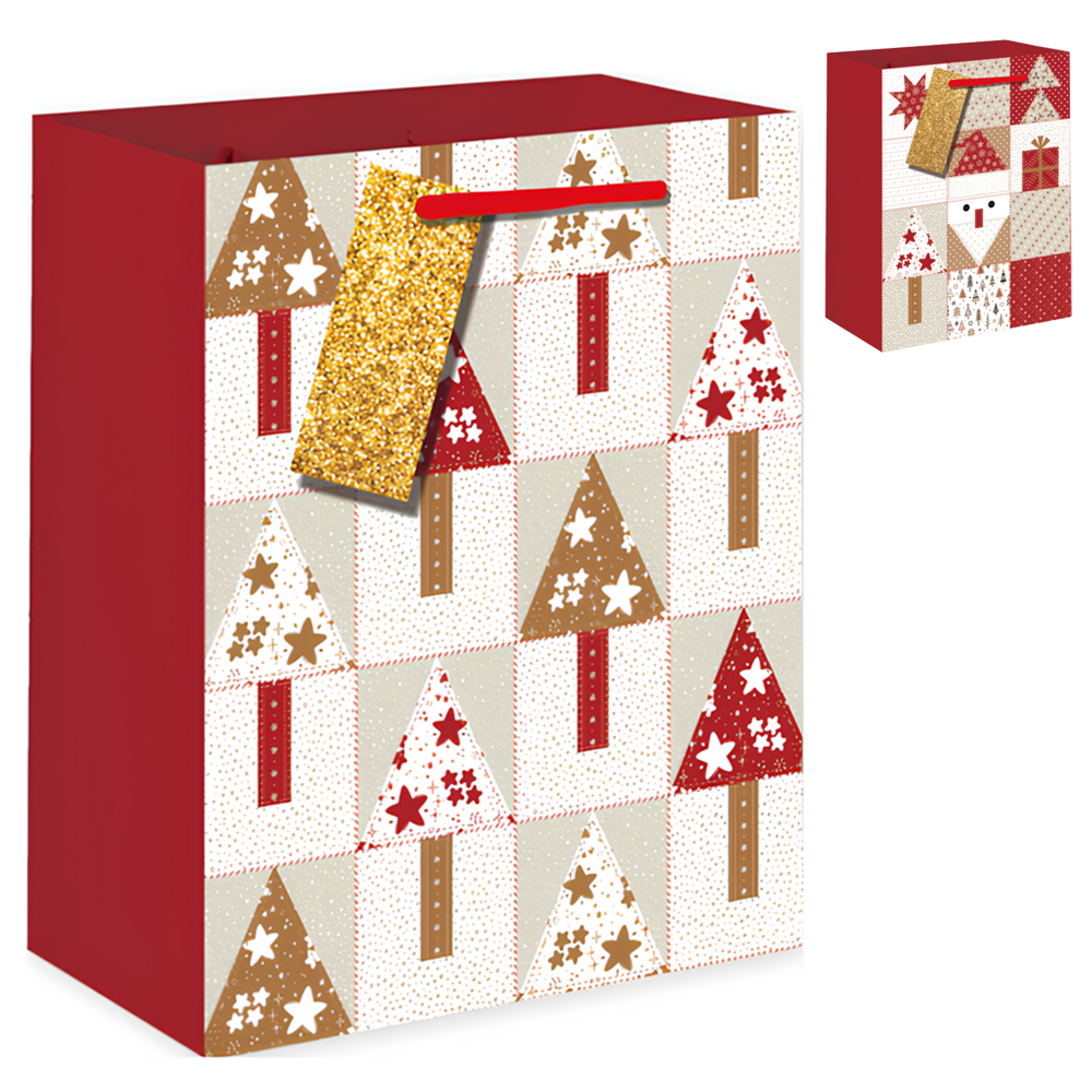 SACOLA DE PAPEL ARVORES DE NATAL 40X30X12CM
