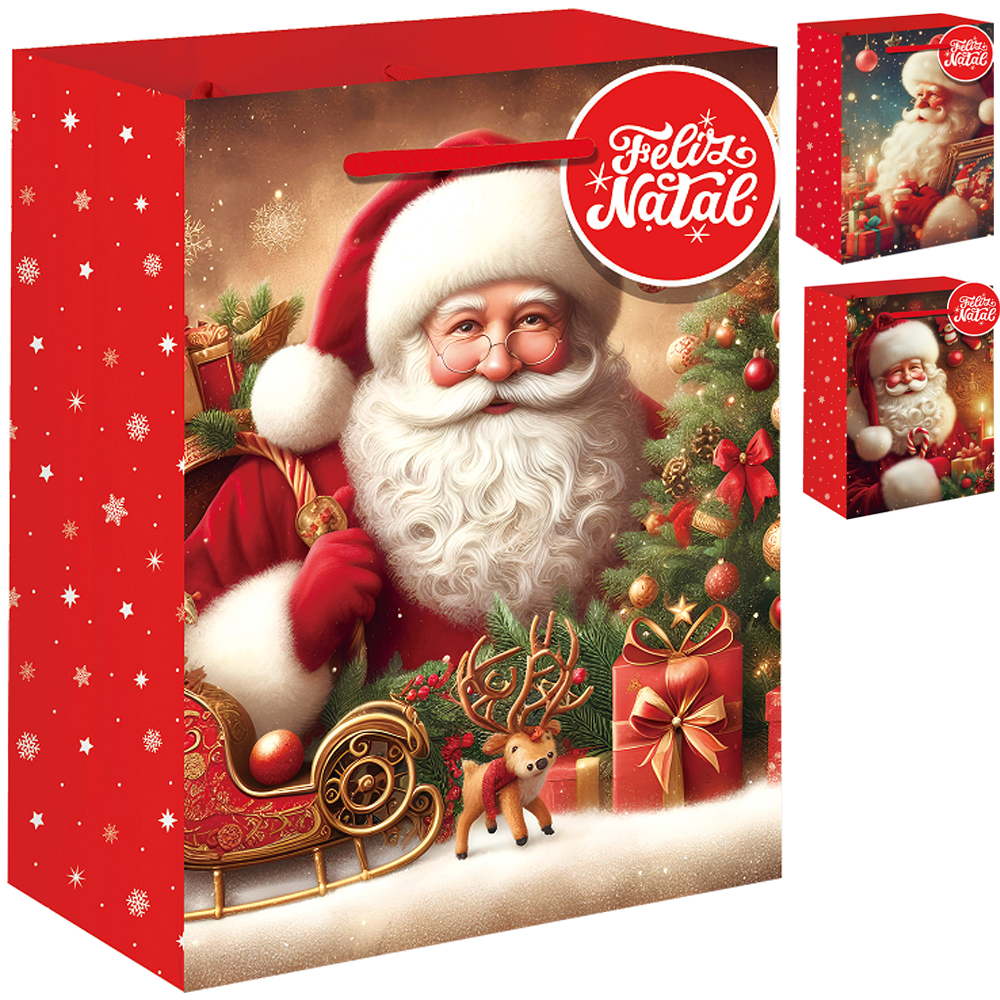 SACOLA DE PAPEL PAPAI NOEL 40X30X12CM