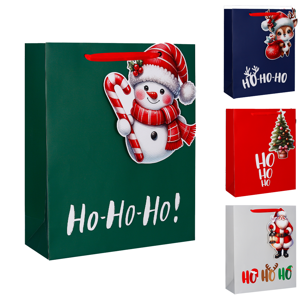 SACOLA DE PAPEL HO HO HO 24X18X8CM
