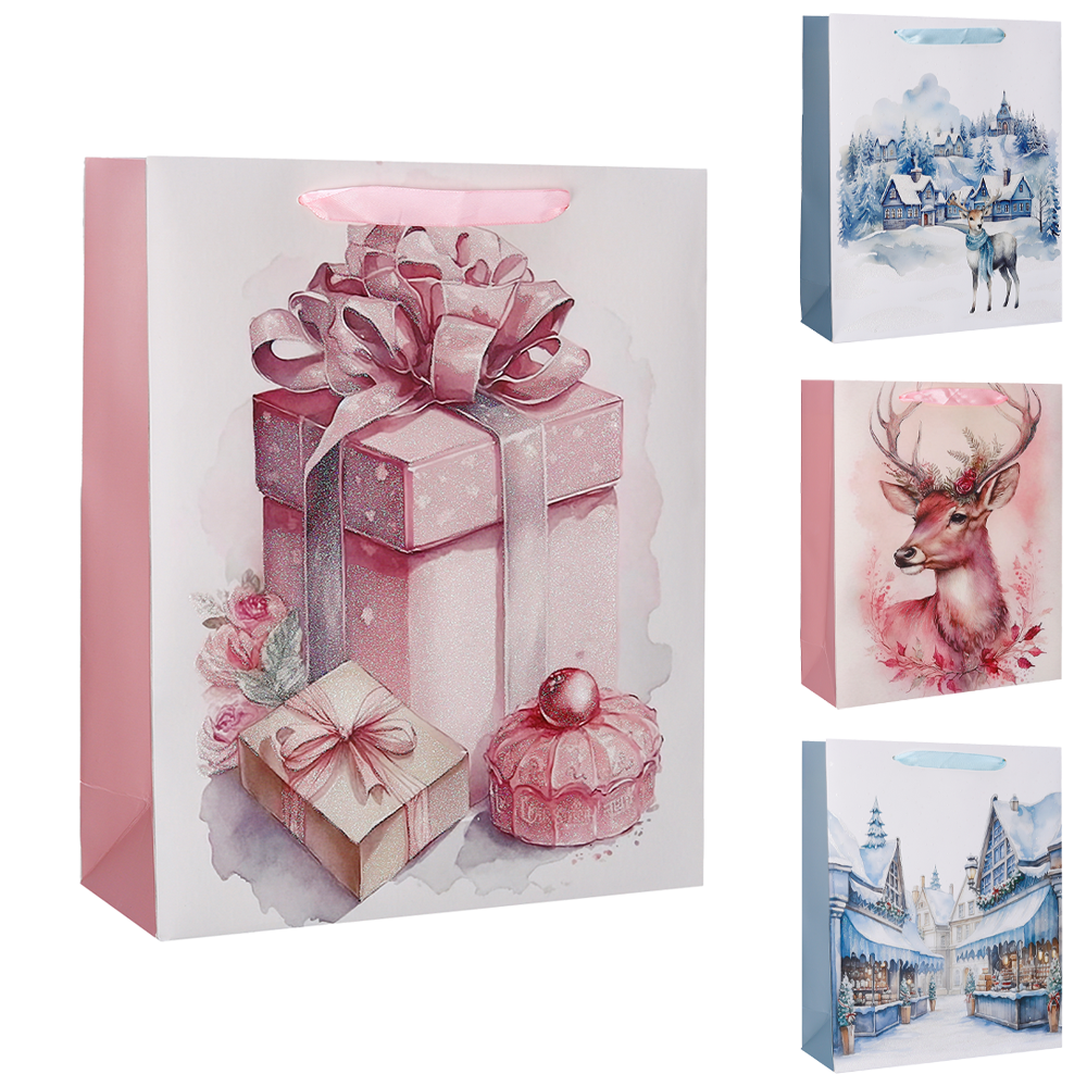 SACOLA DE PAPEL CANDY COM GLITTER 24X18X8CM