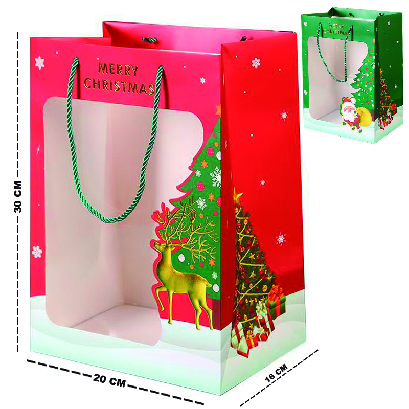 SACOLA DE PAPEL JANELA VISOR 30X20X16CM