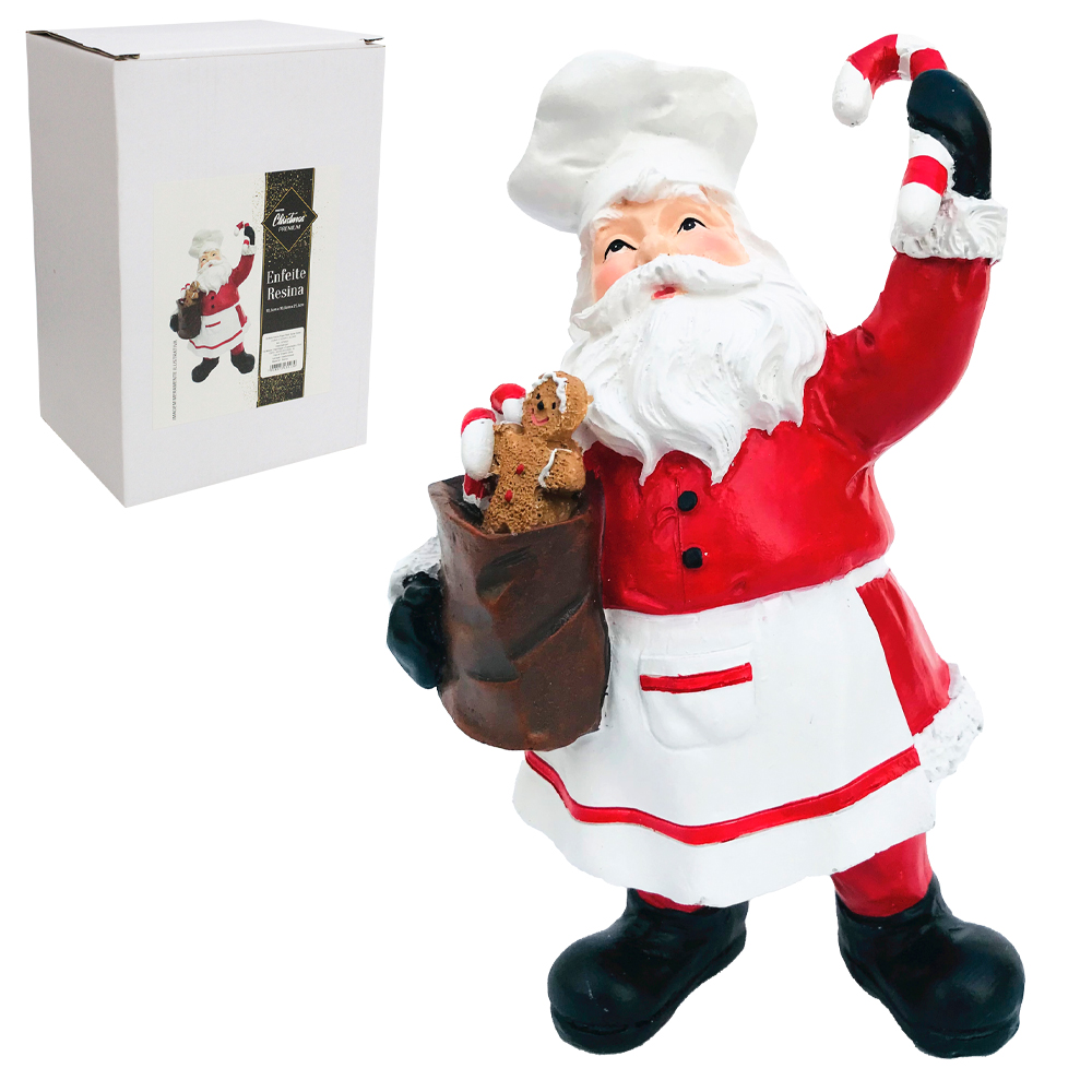 ENFEITE PAPAI NOEL BOLSA DOCES DE RESINA PREMIUM 21,5X13,5X10,5CM