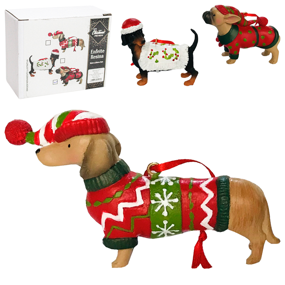 ENFEITE CACHORRO DE RESINA PREMIUM 12X7X2,5CM