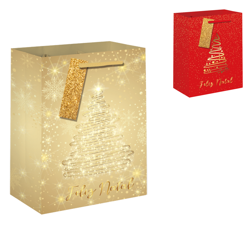 SACOLA DE PAPEL ARVORE DE NATAL 23X18X10CM