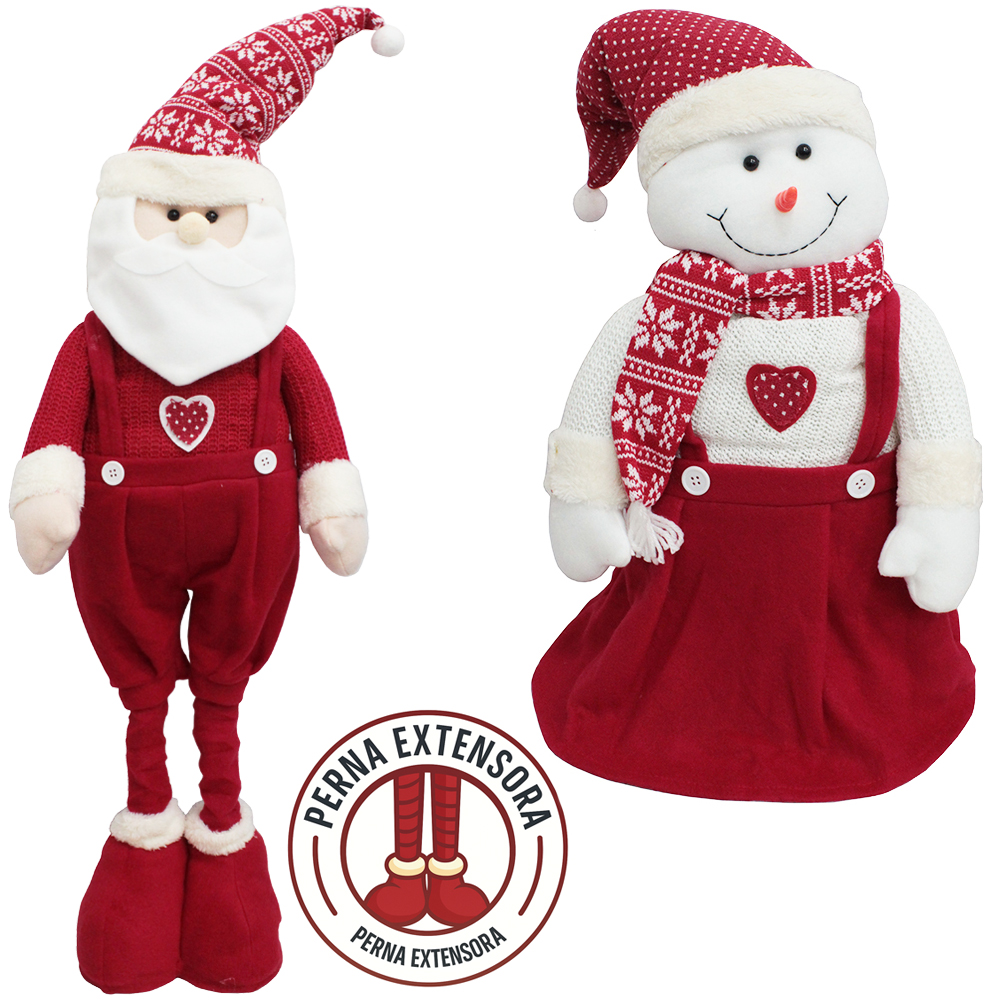 PAPAI NOEL / BONECO DE NEVE EM PE POSE DE PELUCIA TRICO PERNA EXTENSORA 100CM