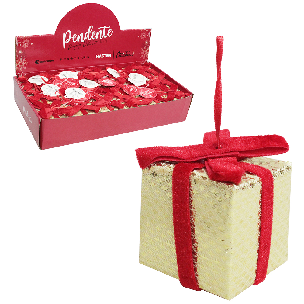 PENDENTE CAIXA PRESENTE COM LACO 7,5X6X6CM