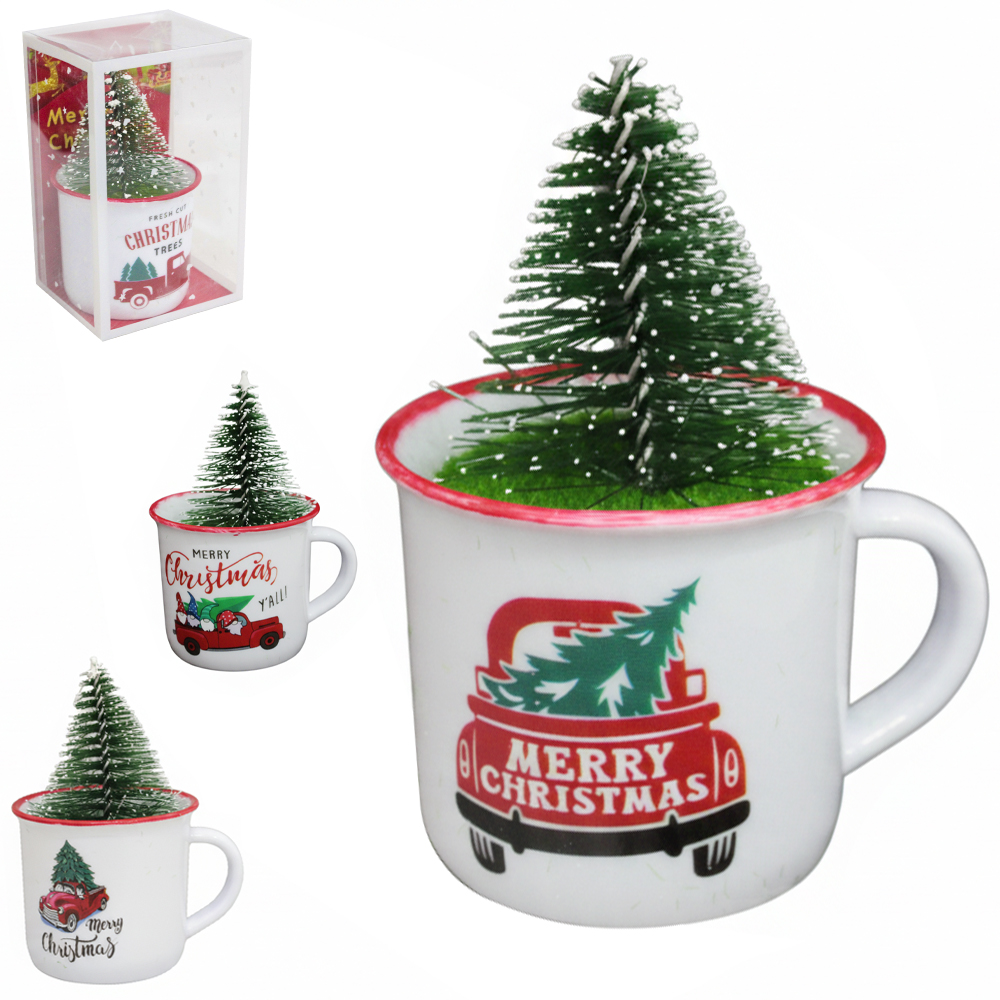 ENFEITE CANECA DE PLASTICO COM PINHEIRO 10X7CM