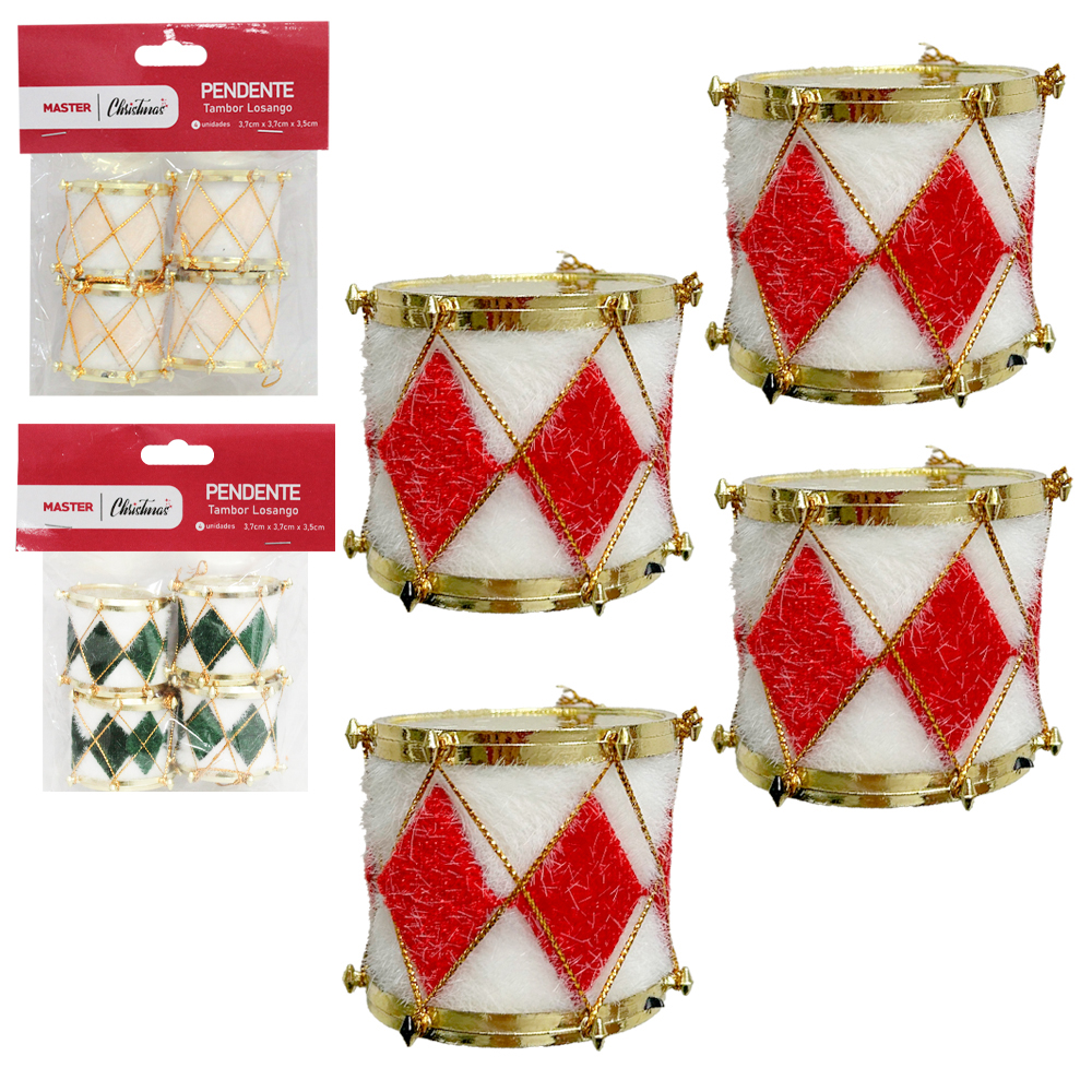 PENDENTE TAMBOR LOSANGO COM 4 PECAS 3,5X3,5CM DE Ø