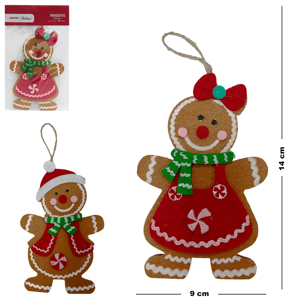 PENDENTE BISCOITO DE GENGIBRE DE FELTRO SORTIDOS 14X9CM 