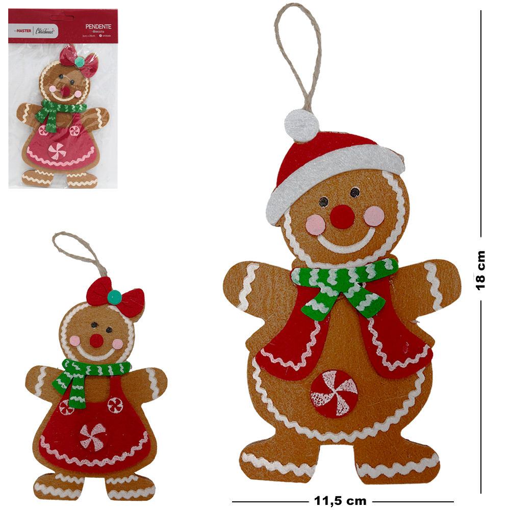 PENDENTE BISCOITO DE GENGIBRE DE FELTRO SORTIDOS 18X11,5CM