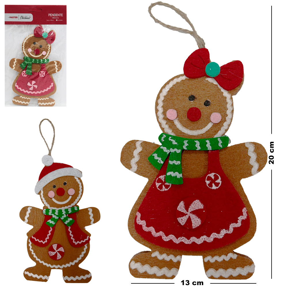 PENDENTE BISCOITO DE GENGIBRE DE FELTRO SORTIDOS 20X13CM