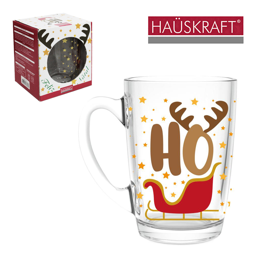 CANECA XICARA DE NATAL DE VIDRO HO RENA HAUSKRAFT 320ML