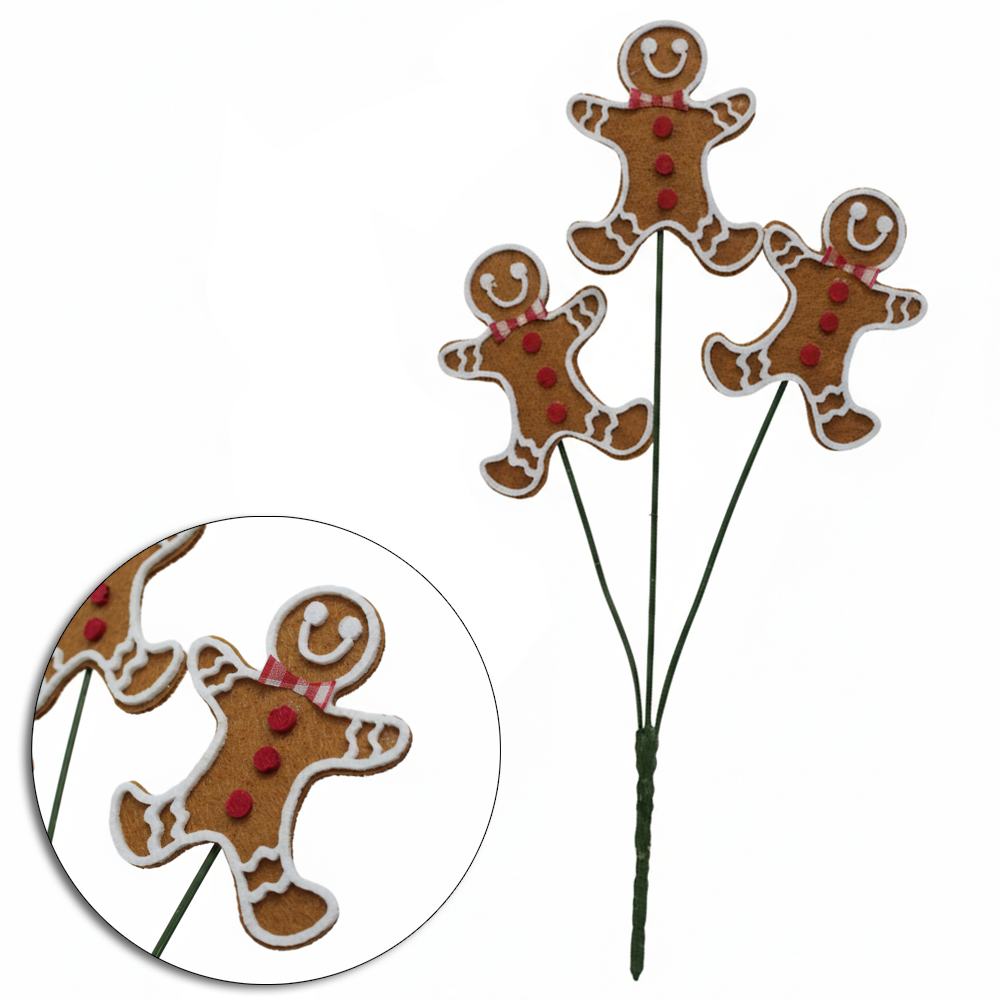 PICK NATALINO COM 3 BISCOITO DE GENGIBRE DE FELTRO 31CM