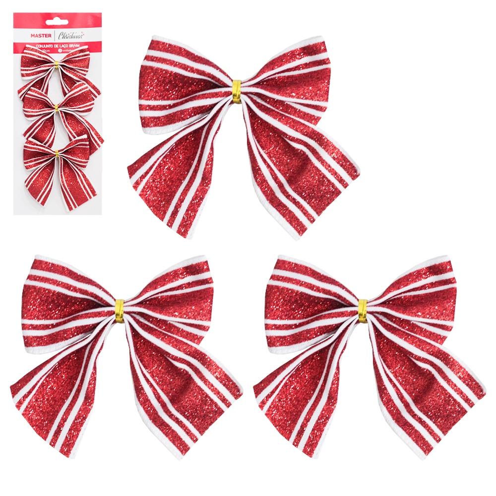 LACO VERMELHO VM/BR COM GLITTER COM 3 PECAS 11X9CM