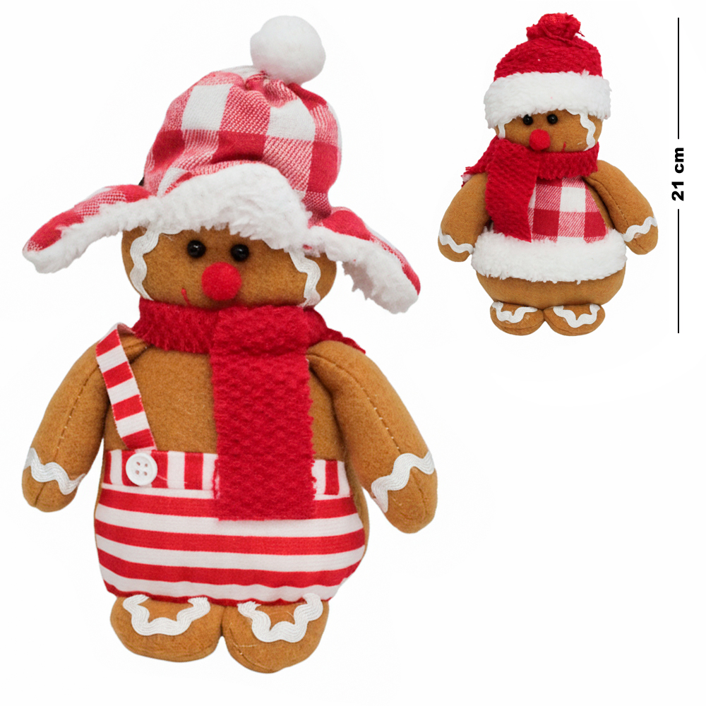 ENFEITE BISCOITO DE GENGIBRE COM GORRO DE PELUCIA 21X15CM