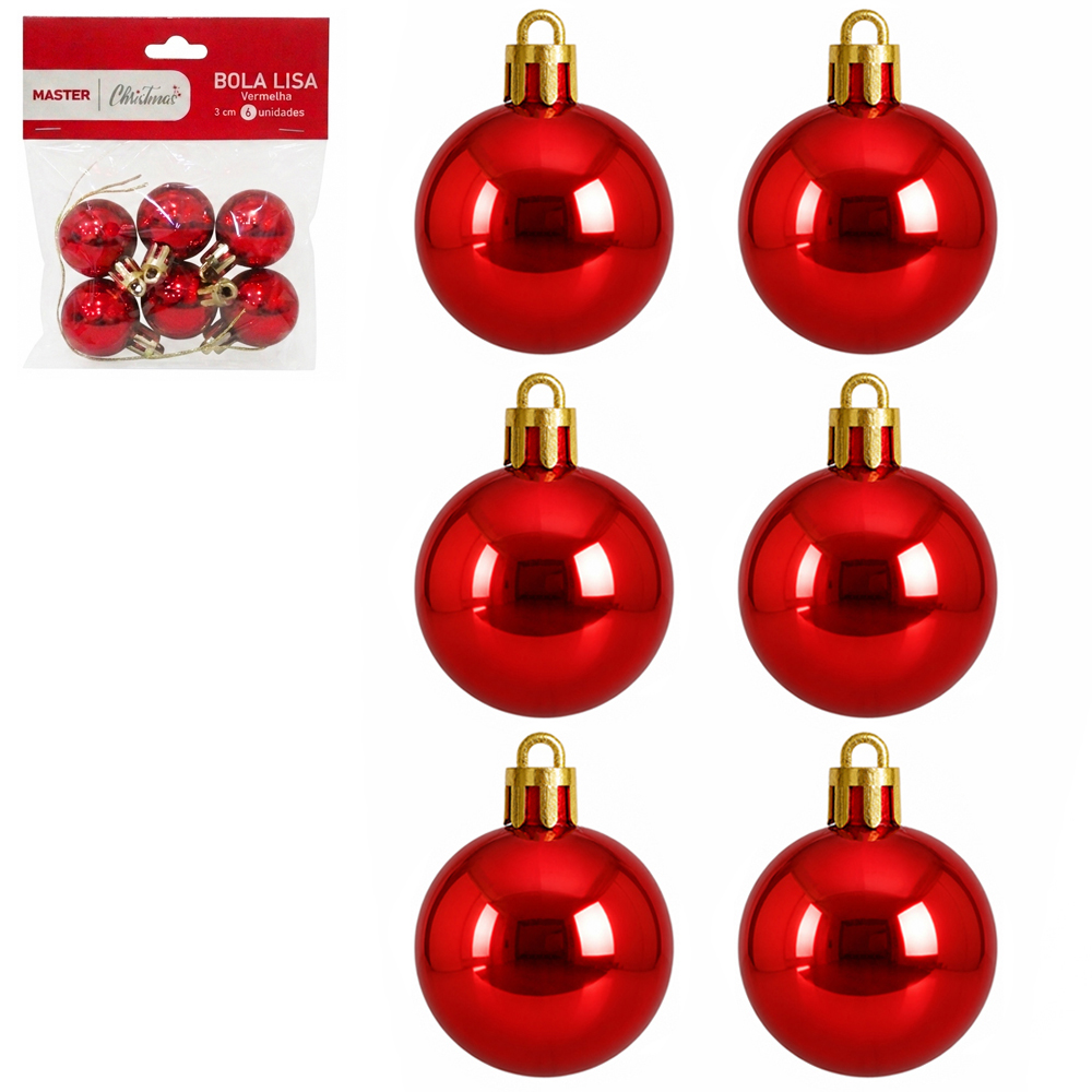 BOLA DE NATAL 3CM DE Ø VERMELHA METALIZADA LISA COM 6 PECAS