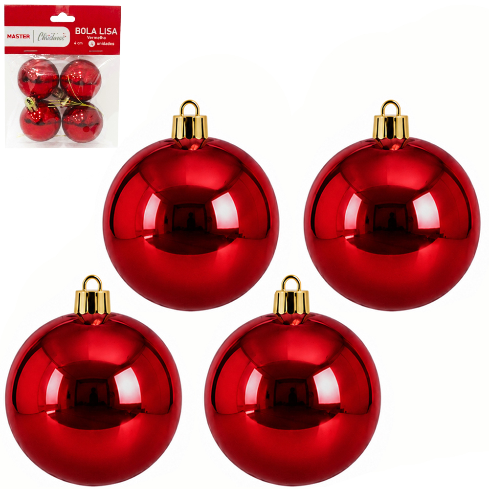 BOLA DE NATAL 4CM DE Ø VERMELHA METALIZADA LISA COM 4 PECAS