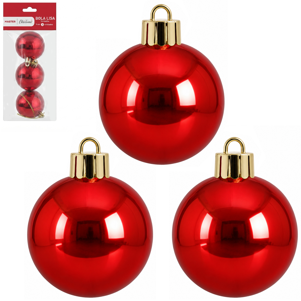 BOLA DE NATAL 5CM DE Ø VERMELHA METALIZADA LISA COM 3 PECAS