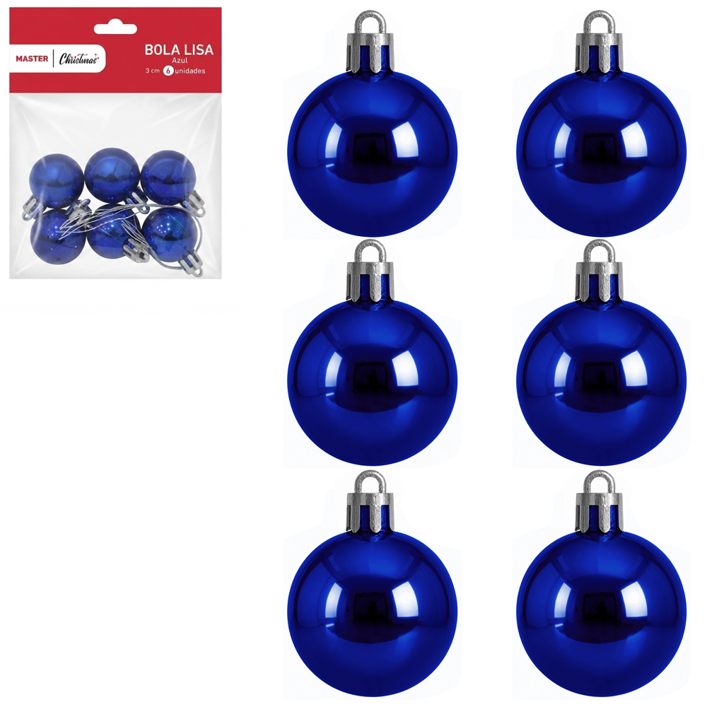 BOLA DE NATAL 3CM DE Ø AZUL METALIZADA LISA COM 6 PECAS 