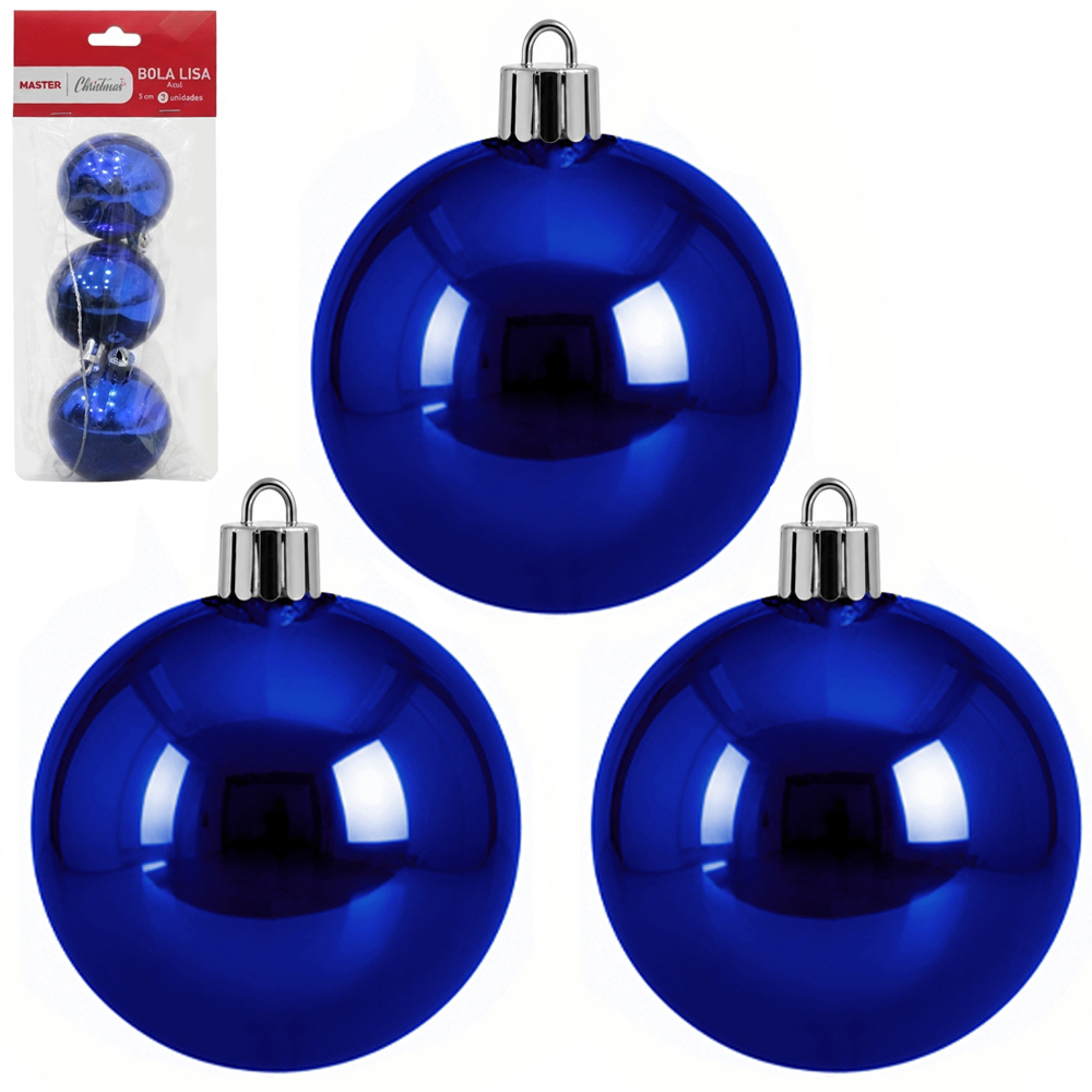 BOLA DE NATAL 5CM DE Ø AZUL METALIZADA LISA COM 3 PECAS