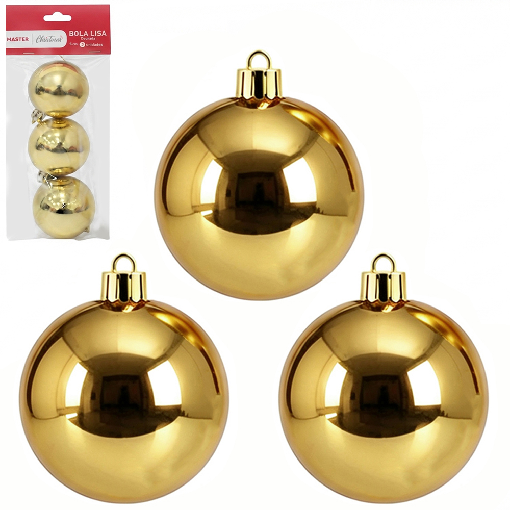 BOLA DE NATAL 5CM DE Ø DOURADA METALIZADA LISA COM 3 PECAS
