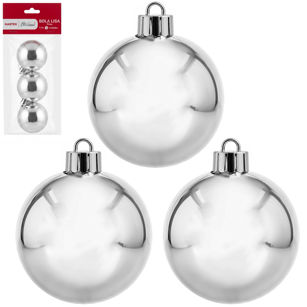 BOLA DE NATAL 5CM DE Ø PRATA METALIZADA LISA COM 3 PECAS