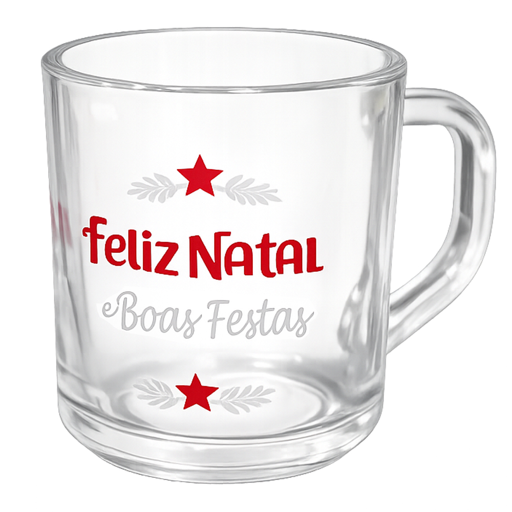 CANECA XICARA DE NATAL DE VIDRO 215ML