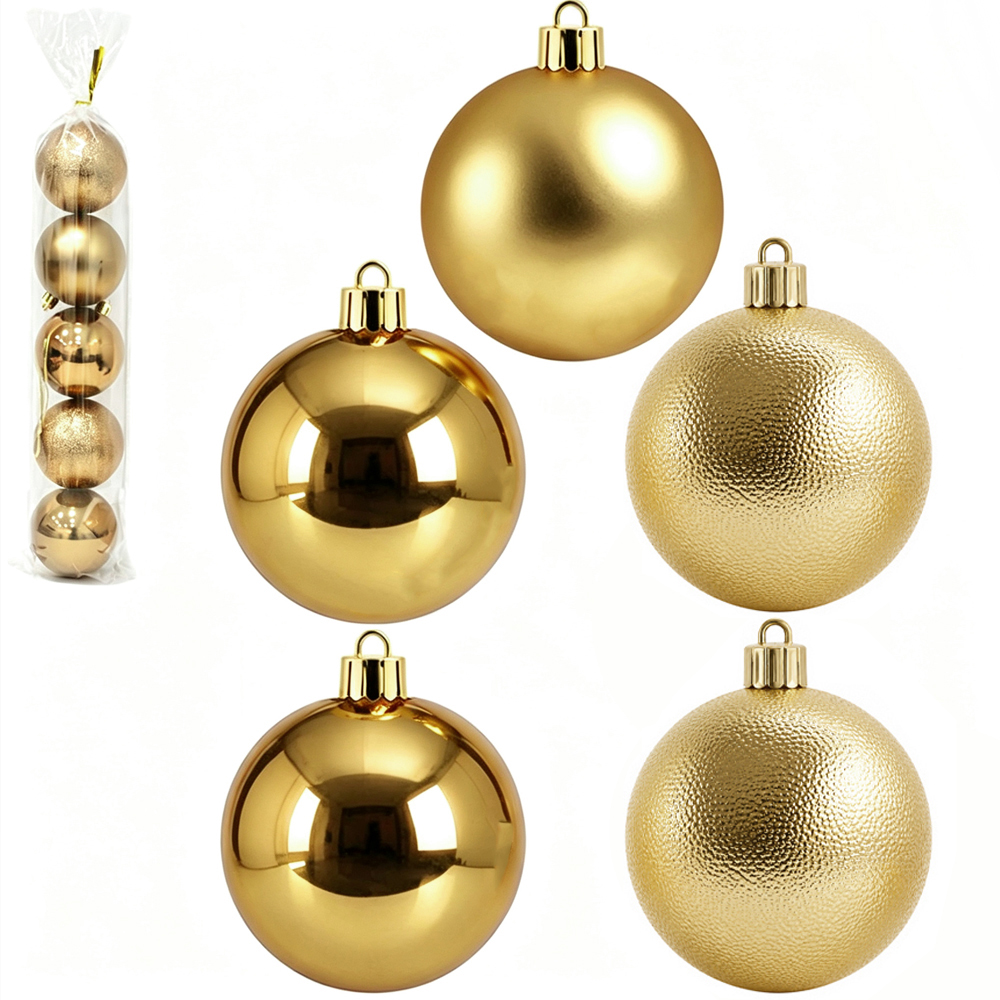 BOLA DE NATAL 8CM DE Ø DOURADA MISTA BRILHO / FOSCA / TEXTURADA PACOTE COM 5 PECAS