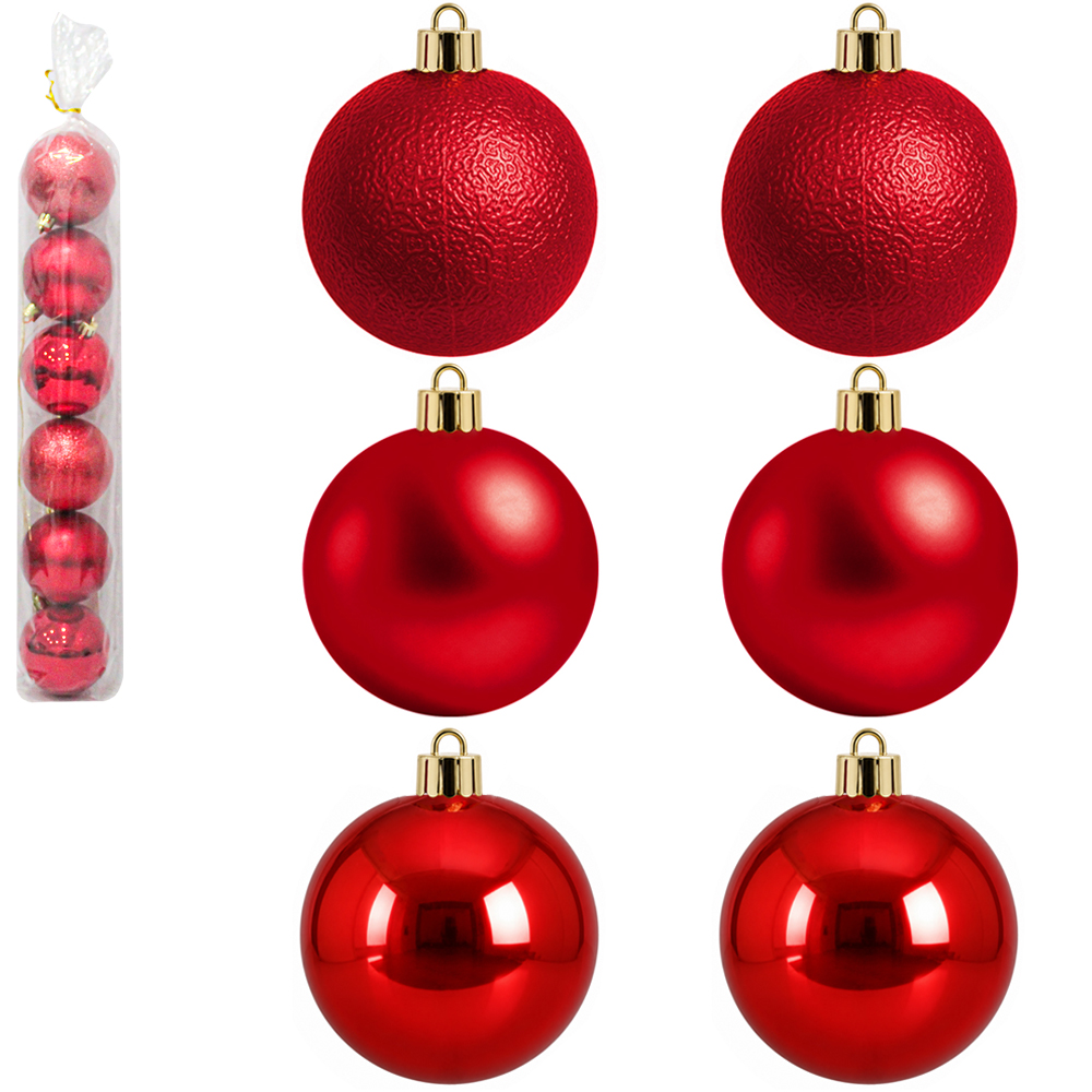 BOLA DE NATAL 7CM DE Ø VERMELHA MISTA BRILHO / FOSCA / TEXTURADA PACOTE COM 6 PECAS