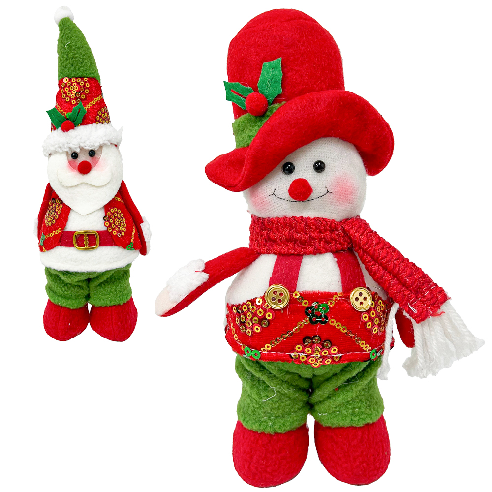 ENFEITE PAPAI NOEL / BONECO DE NEVE EM PE PAETE VM COM LED A BATERIA 22X12CM