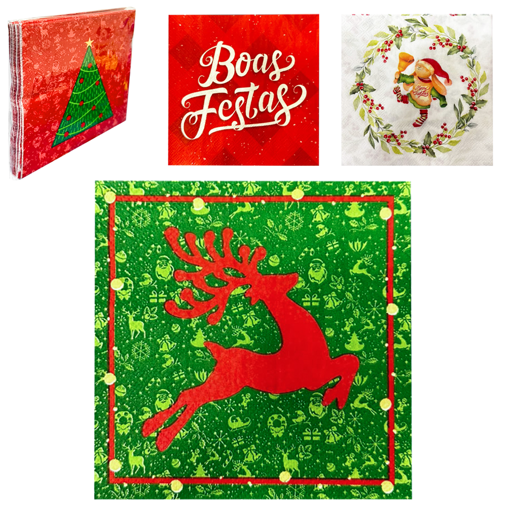 GUARDANAPO DE NATAL COM 20 PECAS 25X25CM