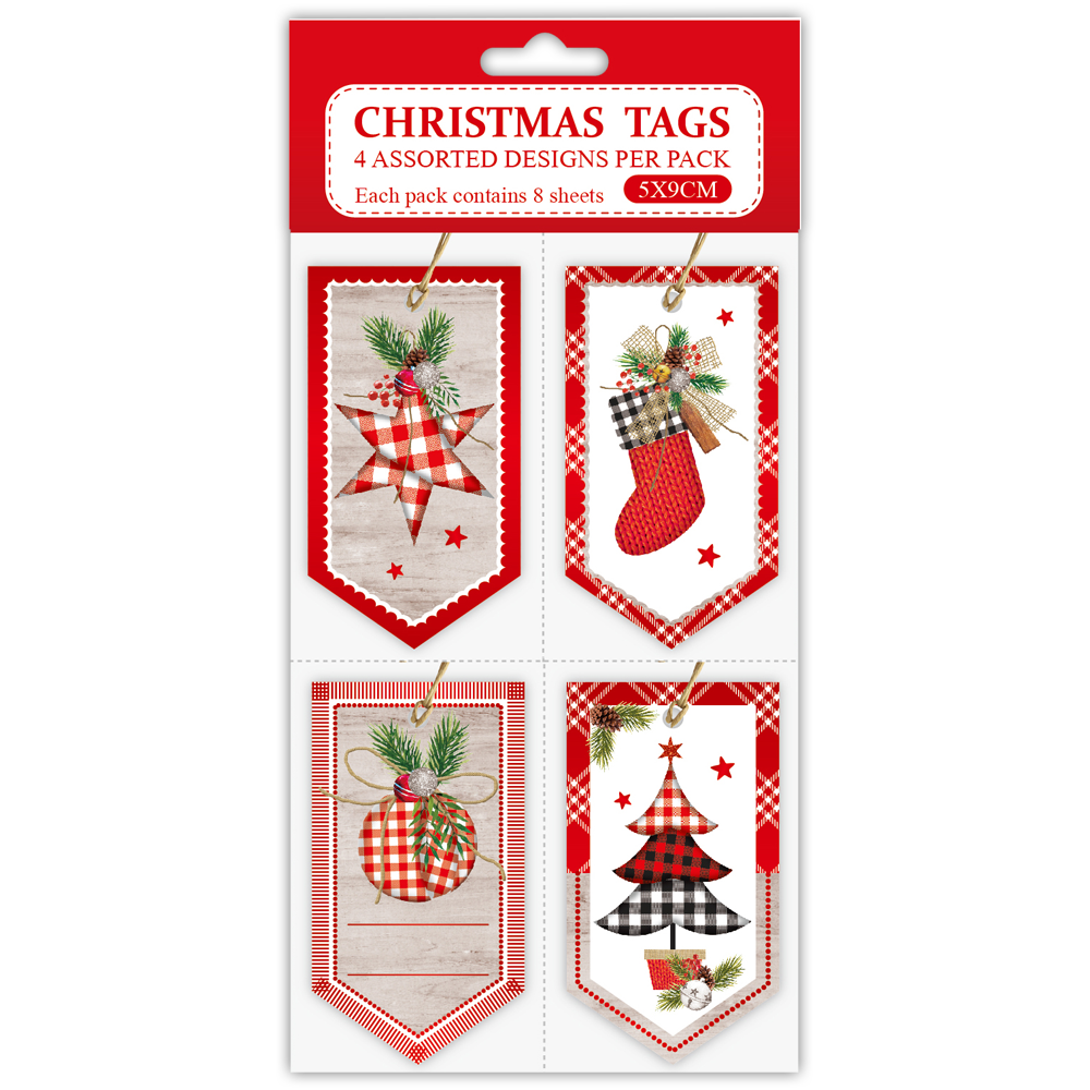 TAG DE NATAL COM GLITTER PARA EMBALAGENS COM 8 PECAS 9X5CM