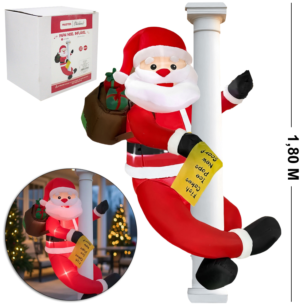 ENFEITE PAPAI NOEL INFLAVEL COM 6 LEDS BIVOLT 1,80M