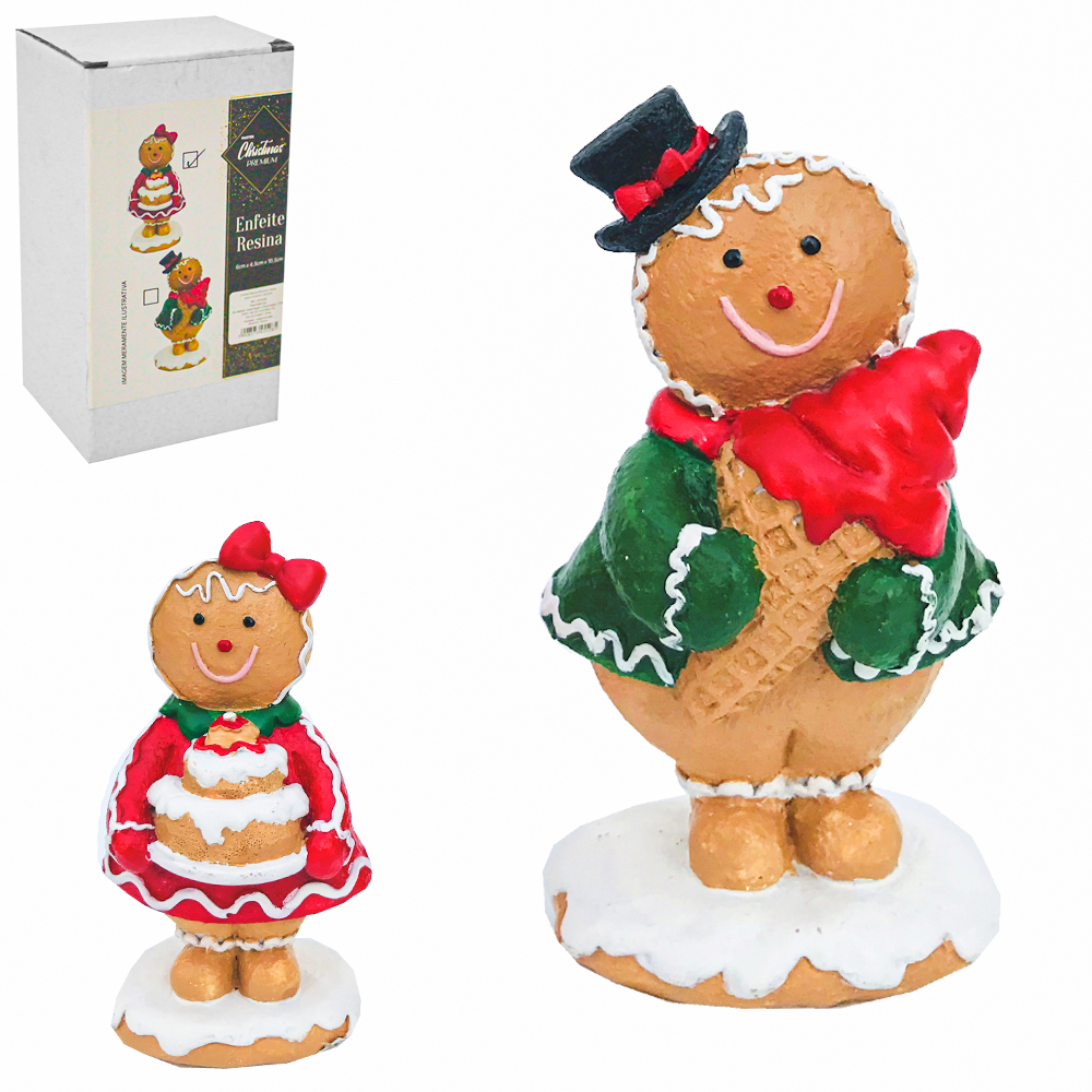 ENFEITE BISCOITO DE GENGIBRE COM DOCE DE RESINA PREMIUM 10,5X6X4,5CM