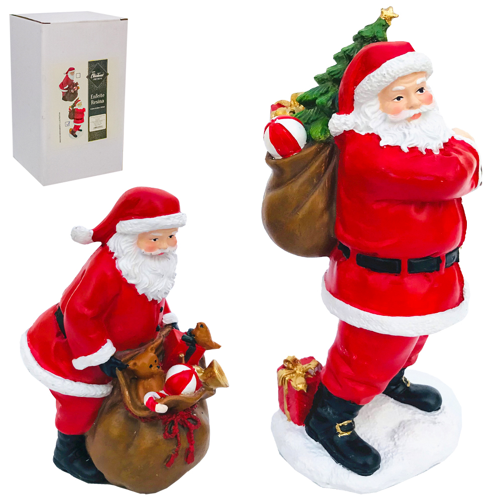 ENFEITE PAPAI NOEL COM SACO DE PRESENTE DE RESINA PREMIUM 13,5X9,5X6,5CM